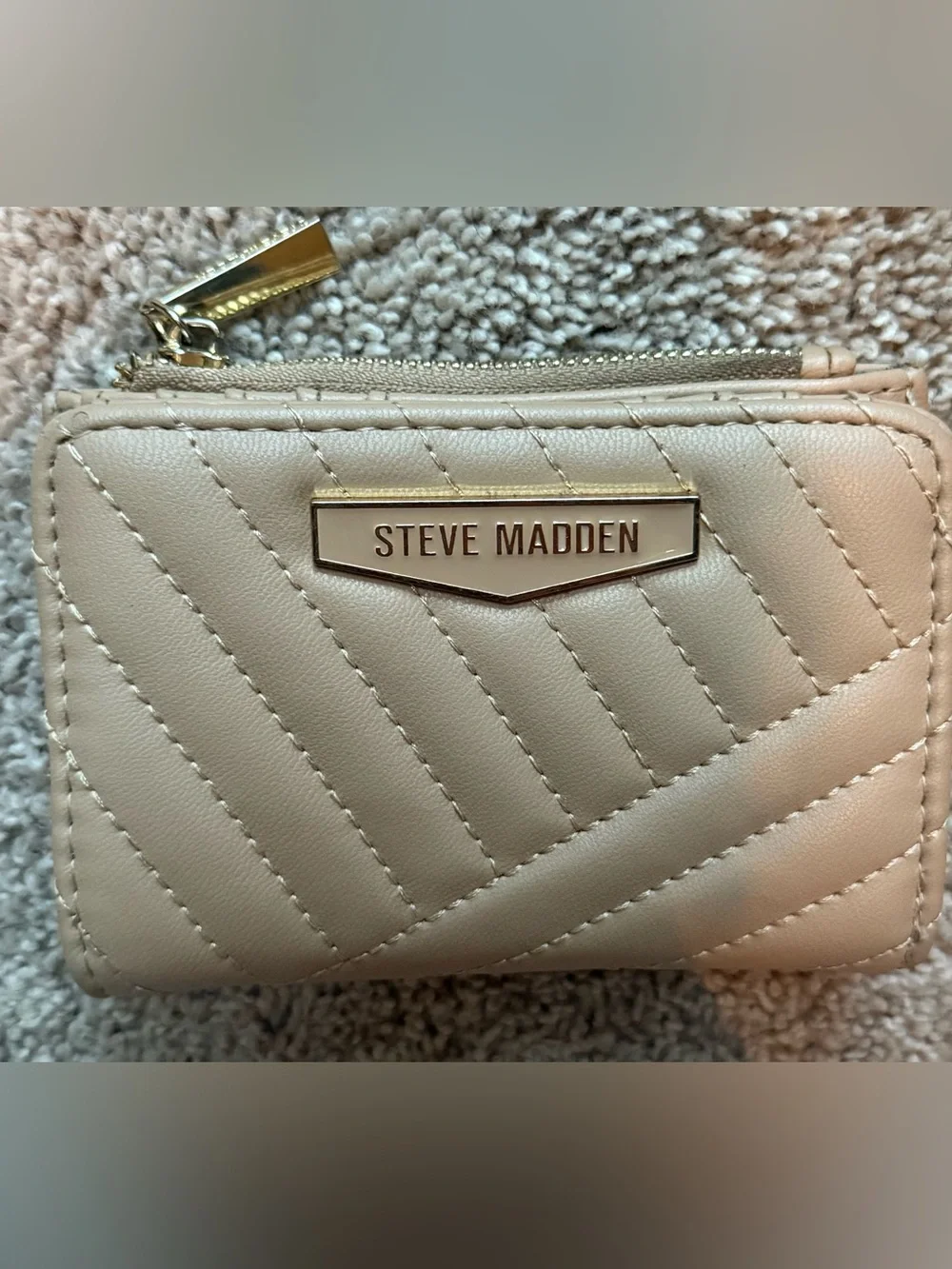 Steve Madden Cream Quilted Wristlet Clutch with Gold Detail